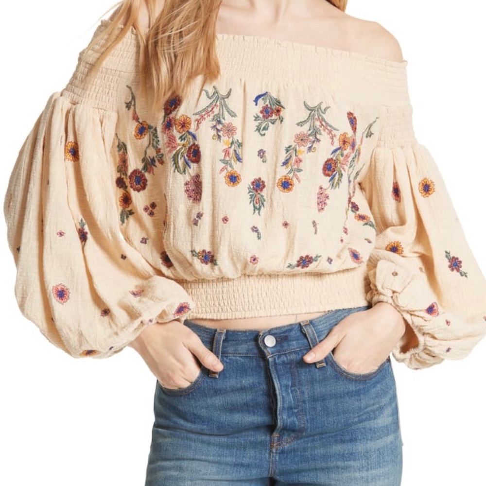 Free People Floral Embroidered off the shoulder